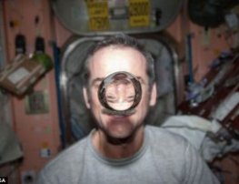 Chris Hadfield, the former commander on the ISS, pictured playing with water and the lack of gravity