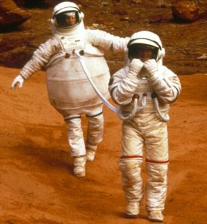 On arrival, there might be quite a lot of huffing and puffing to accompany mankind's next 'small step' as the first astronaut waddles off the landing craft onto Martian soil